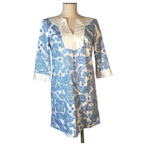 Lilly & Van Womans Dress Size XS White Blue Paisley‎ Tunic Y2K Vintage Pockets